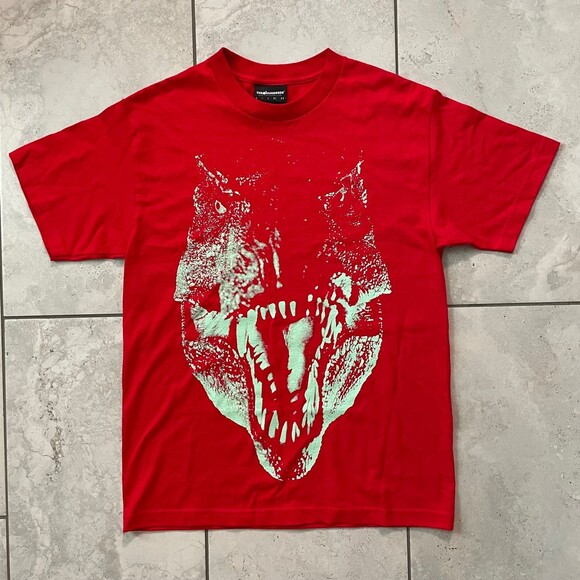 The Hundreds x Jurassic Park T-Rex T-Shirt Mens M Red Glow In The Dark - Picture 6 of 6